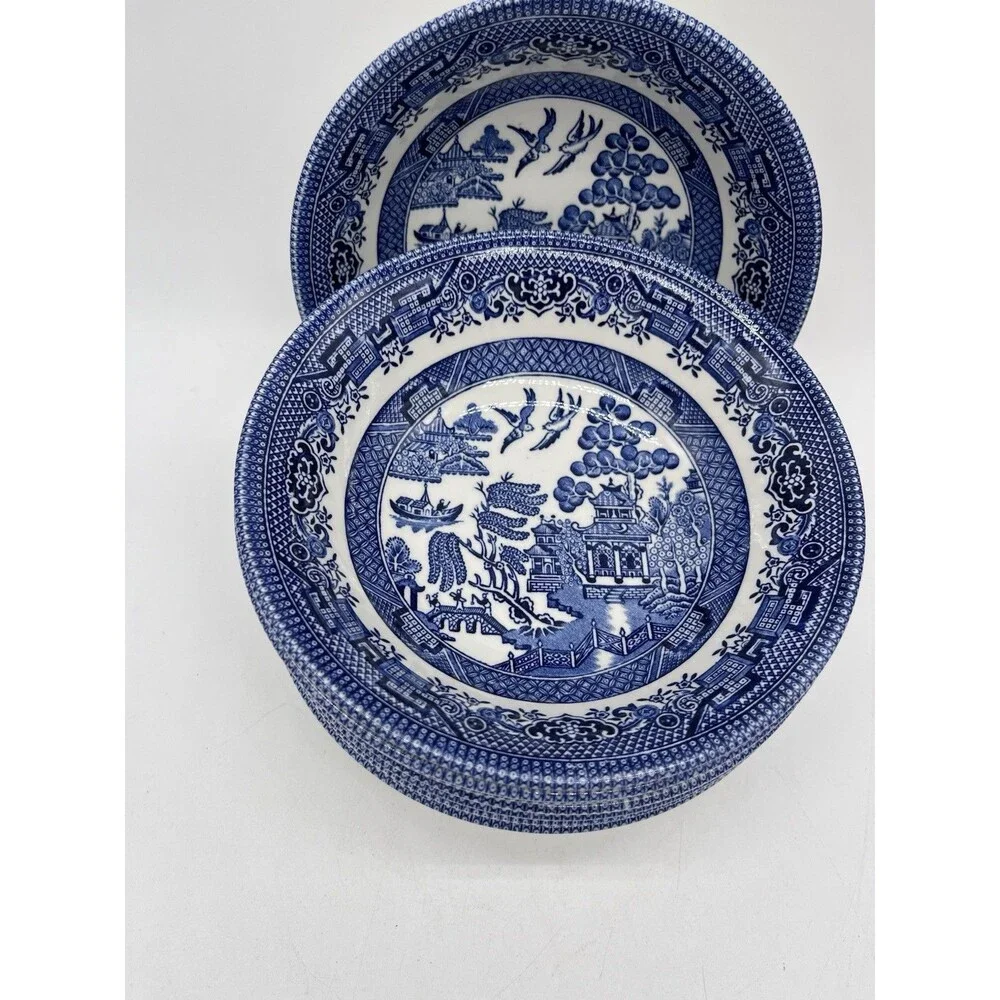 Set 8 Churchill Blue Willow Cereal / Dessert / Berry Bowls 6” England